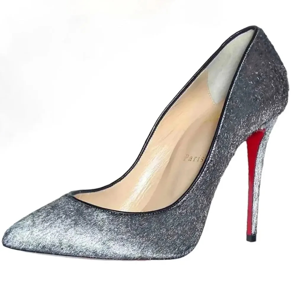 Christian Louboutin Pigalle Follies 100 Metallic Pony Hair Pointed Toe Pumps 40